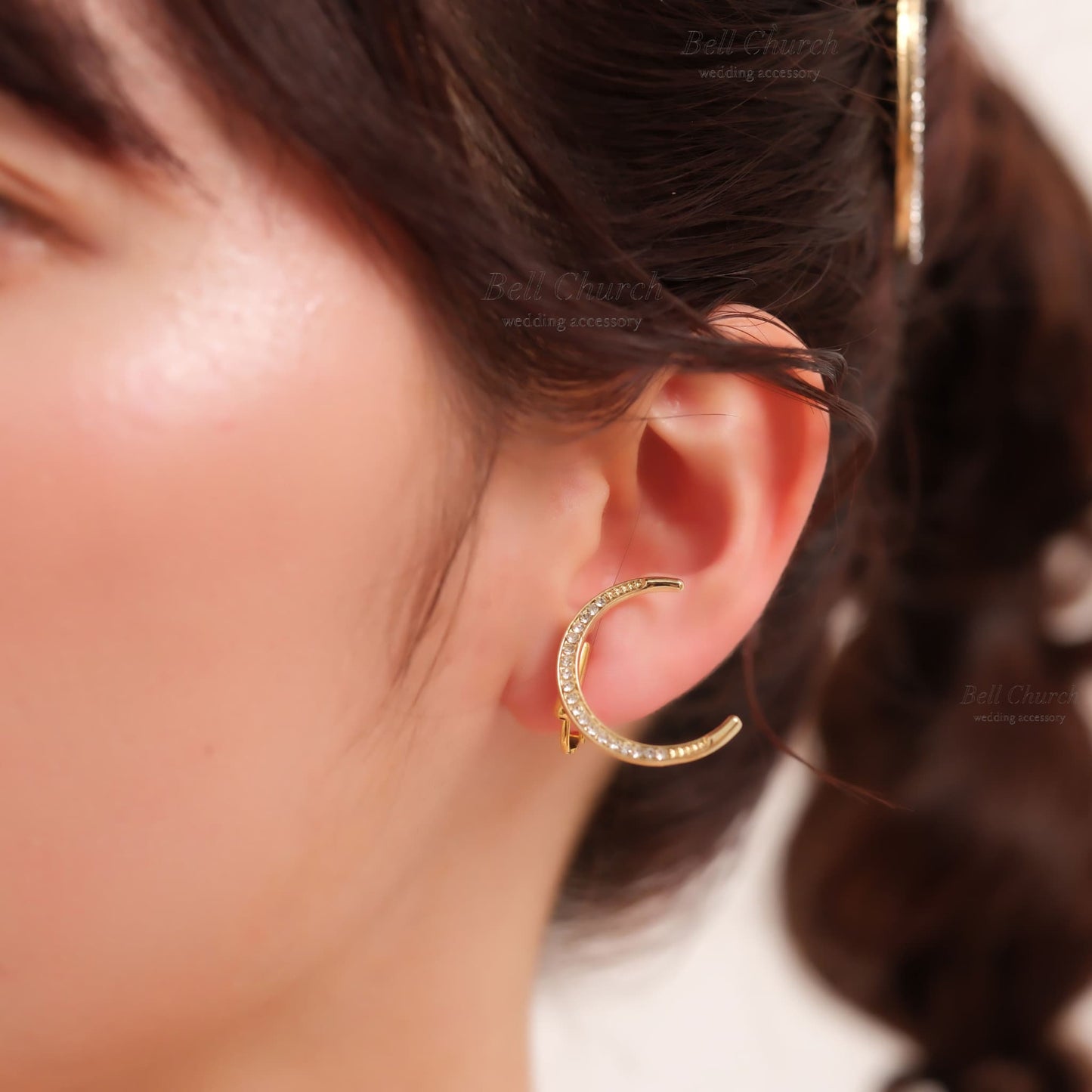 ウェディングピアス　イヤリング |星 月モチーフ｜キュービックジルコニア｜ゴールド (BC-E42)【結婚式　アクセサリー　ピアス　イヤリング】