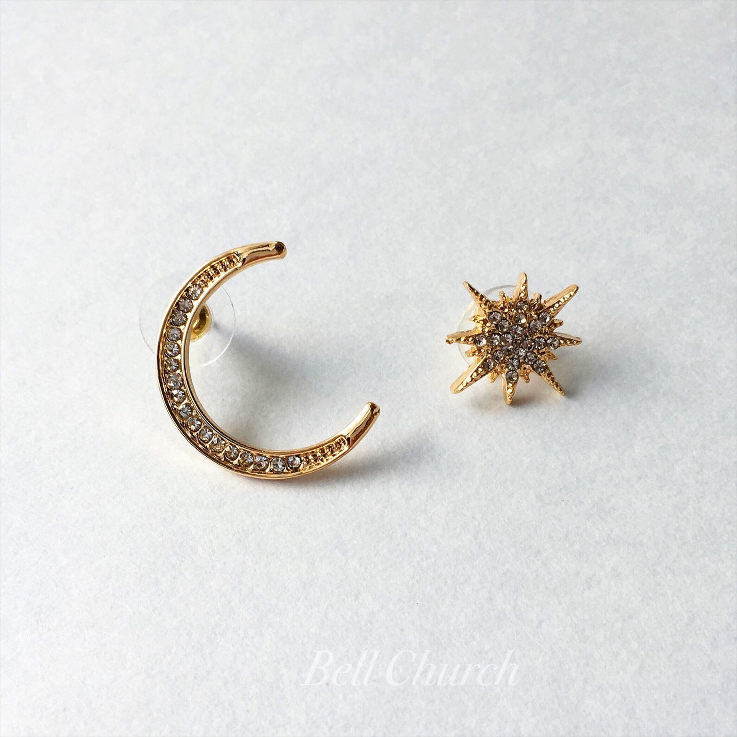 ウェディングピアス　イヤリング |星 月モチーフ｜キュービックジルコニア｜ゴールド (BC-E42)【結婚式　アクセサリー　ピアス　イヤリング】