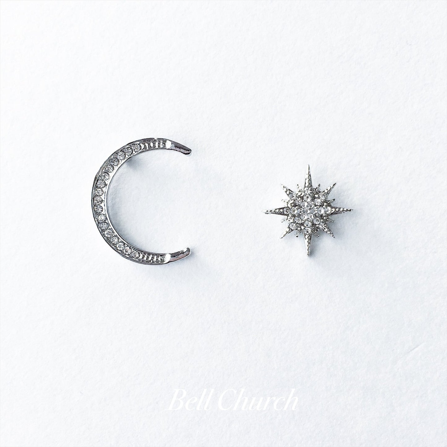 ウェディングピアス　イヤリング |星 月モチーフ｜キュービックジルコニア｜シルバー (BC-E43)【結婚式　アクセサリー　ピアス　イヤリング】
