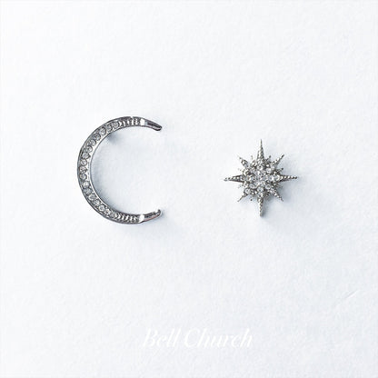 ウェディングピアス　イヤリング |星 月モチーフ｜キュービックジルコニア｜シルバー (BC-E43)【結婚式　アクセサリー　ピアス　イヤリング】