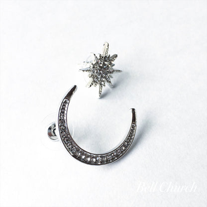 ウェディングピアス　イヤリング |星 月モチーフ｜キュービックジルコニア｜シルバー (BC-E43)【結婚式　アクセサリー　ピアス　イヤリング】