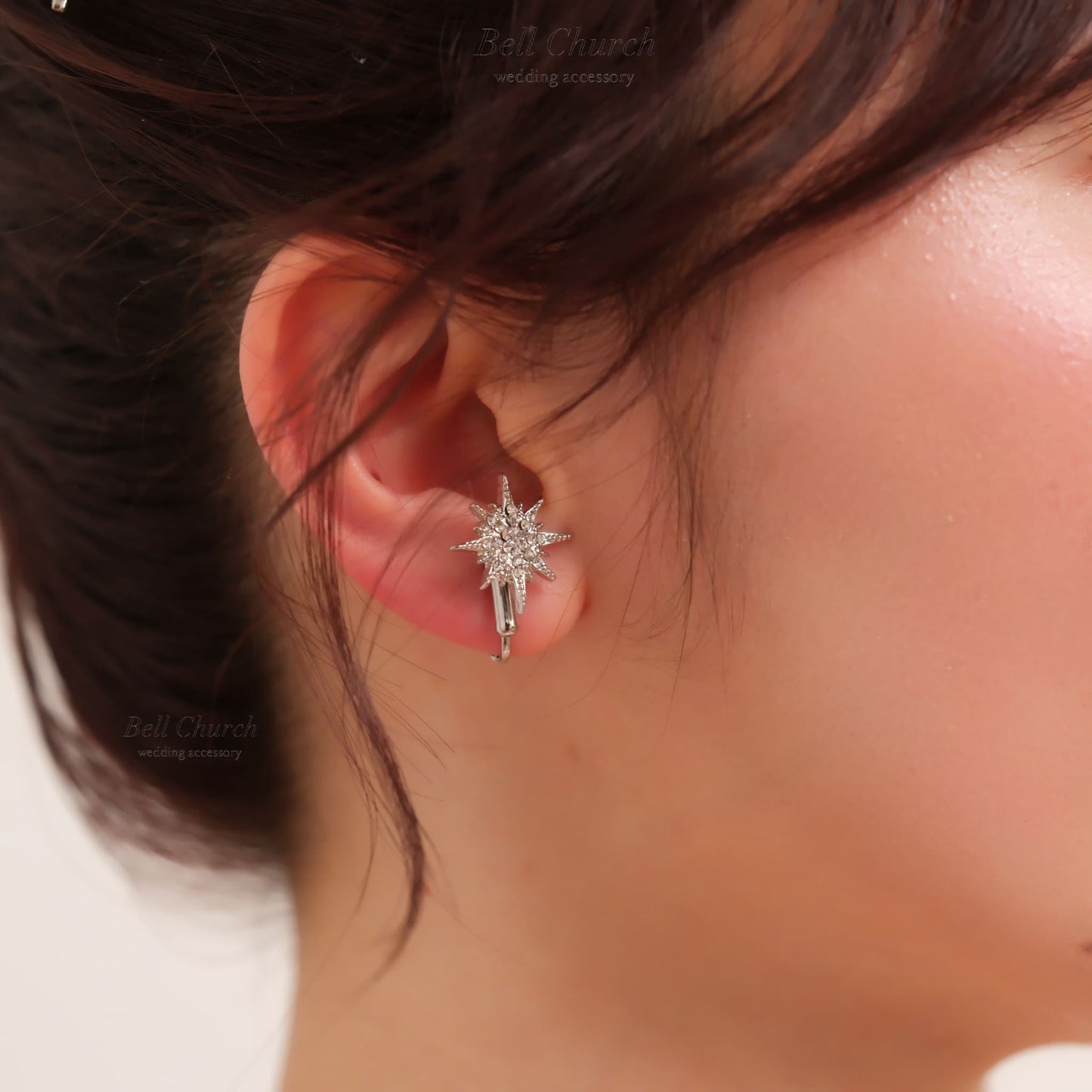ウェディングピアス　イヤリング |星 月モチーフ｜キュービックジルコニア｜シルバー (BC-E43)【結婚式　アクセサリー　ピアス　イヤリング】
