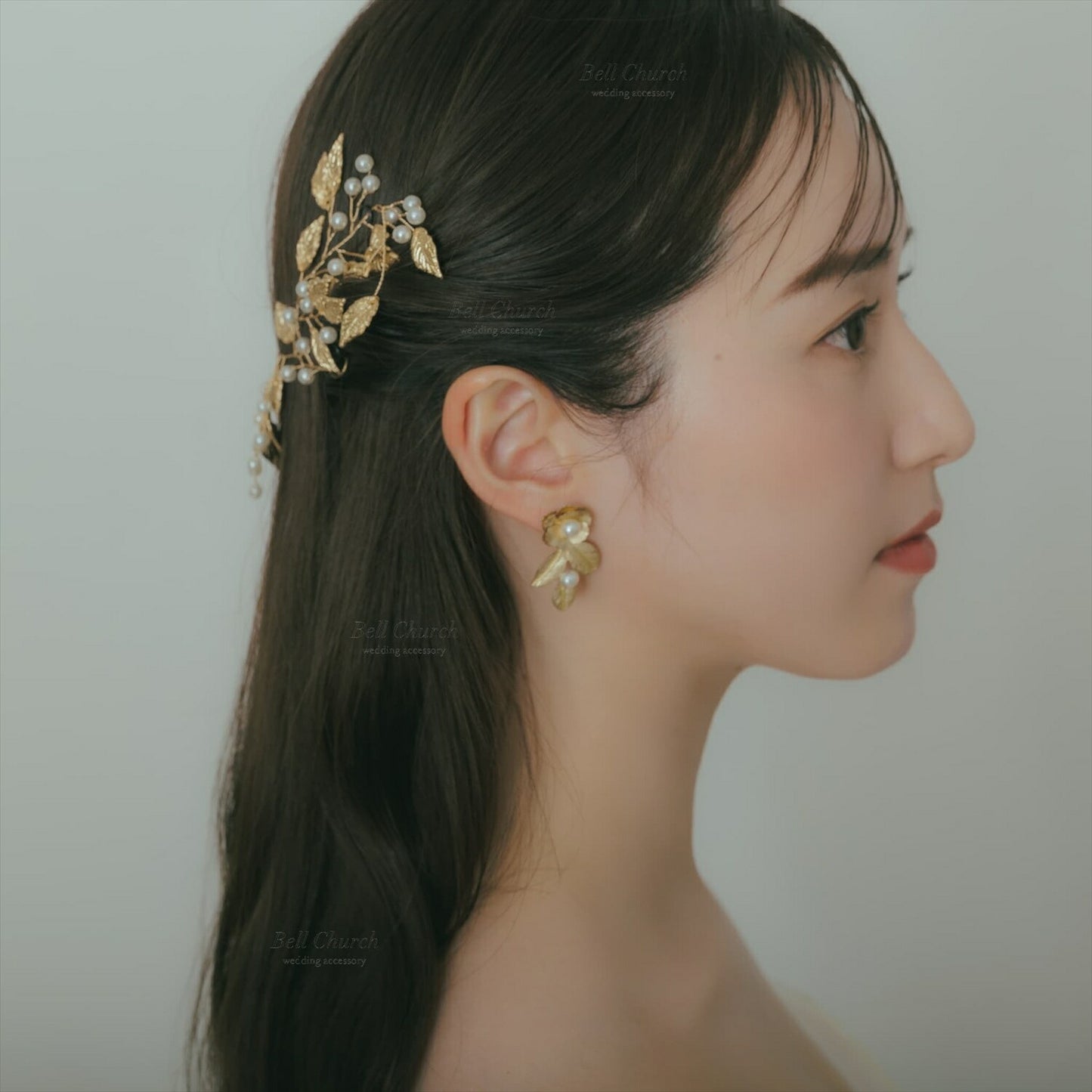 ウェディングピアス　イヤリング |お花＆リーフモチーフ｜パール｜ゴールド (BC-E45)【結婚式　アクセサリー　ピアス　イヤリング】