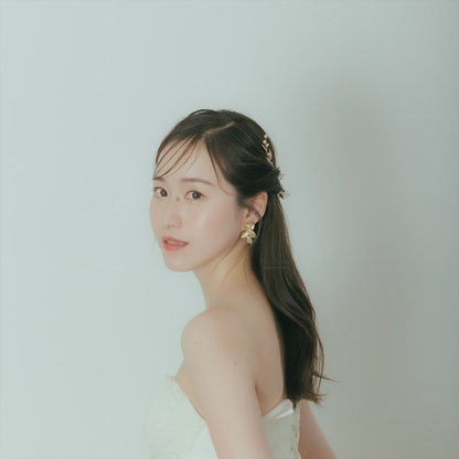 ウェディングピアス　イヤリング |お花＆リーフモチーフ｜パール｜ゴールド (BC-E45)【結婚式　アクセサリー　ピアス　イヤリング】