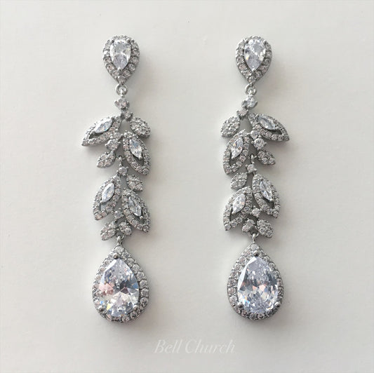 ブライダルピアス　イヤリング |キュービックジルコニア クリスタル｜シルバー (BC-E49)【結婚式　アクセサリー　ピアス　イヤリング】