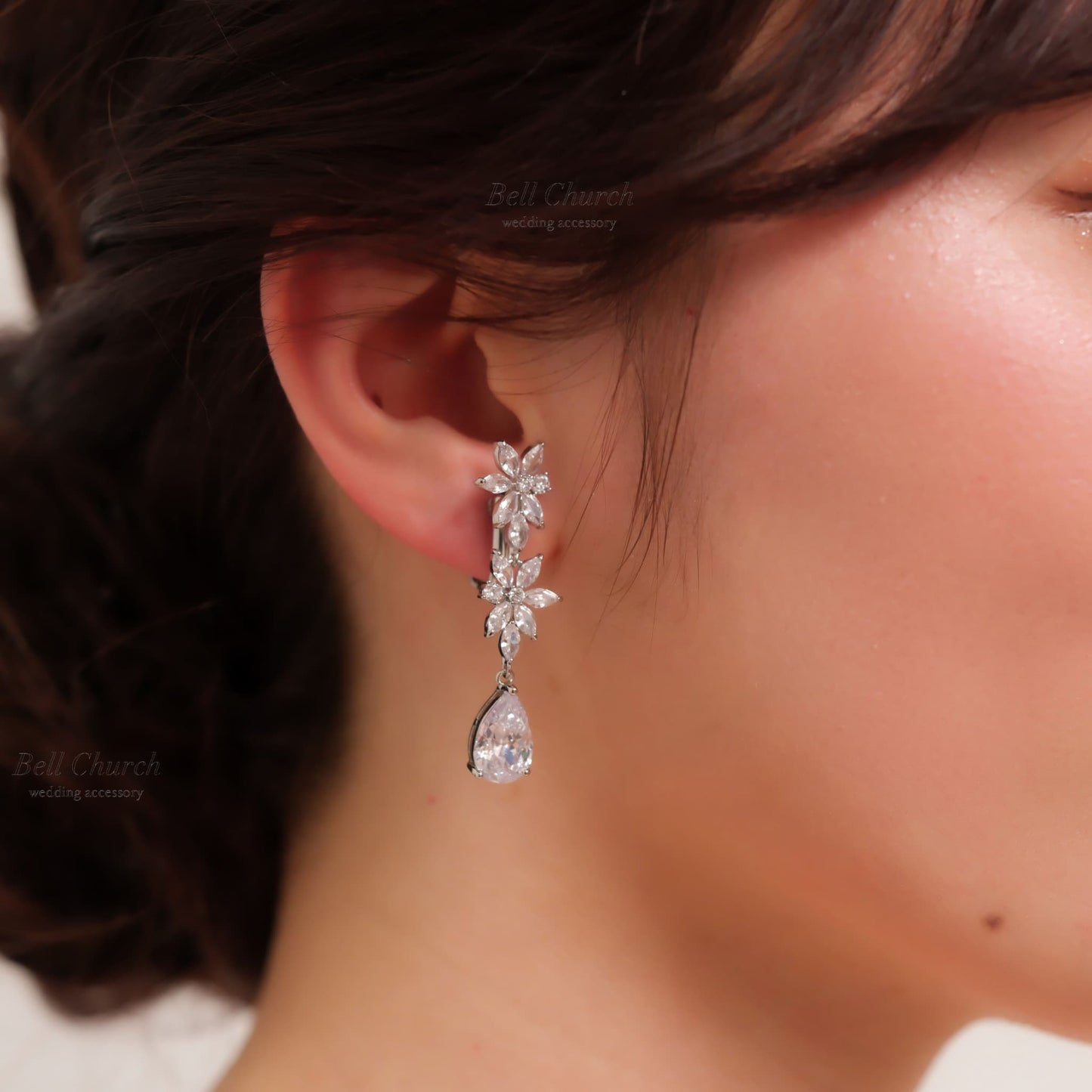 ブライダルピアス　イヤリング |キュービックジルコニア クリスタル｜シルバー (BC-E50)【結婚式　アクセサリー　ピアス　イヤリング】