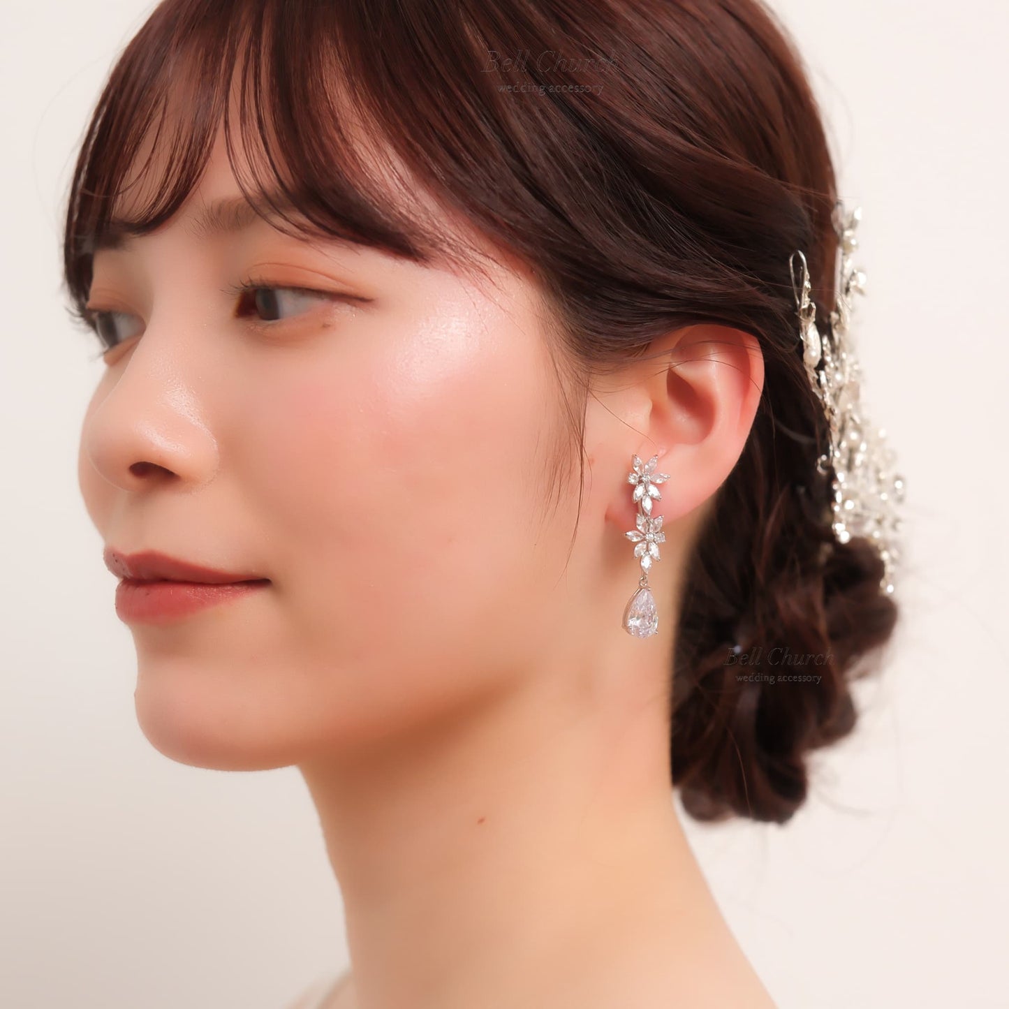 ブライダルピアス　イヤリング |キュービックジルコニア クリスタル｜シルバー (BC-E50)【結婚式　アクセサリー　ピアス　イヤリング】