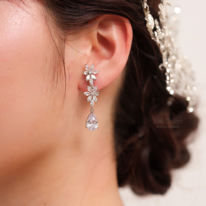 ブライダルピアス　イヤリング |キュービックジルコニア クリスタル｜シルバー (BC-E50)【結婚式　アクセサリー　ピアス　イヤリング】