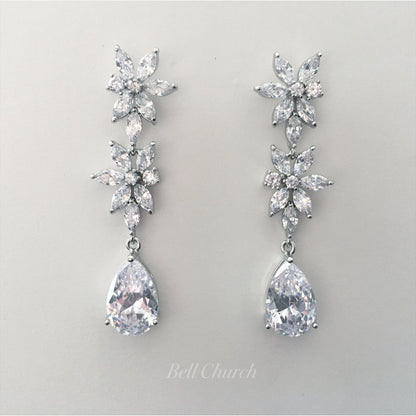 ブライダルピアス　イヤリング |キュービックジルコニア クリスタル｜シルバー (BC-E50)【結婚式　アクセサリー　ピアス　イヤリング】