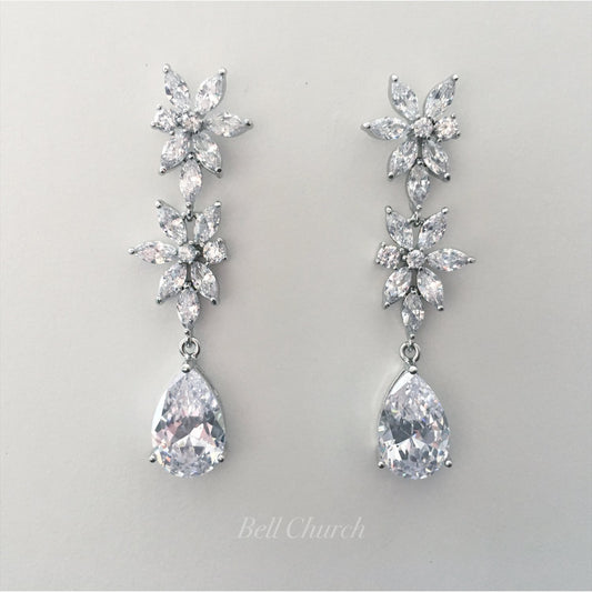 ブライダルピアス　イヤリング |キュービックジルコニア クリスタル｜シルバー (BC-E50)【結婚式　アクセサリー　ピアス　イヤリング】