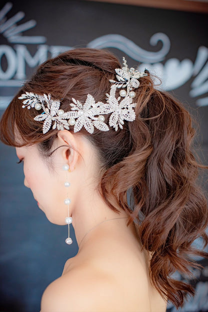 5連パールピアス　イヤリング |バロックパール (BC-E51)【結婚式　アクセサリー　ピアス　イヤリング】