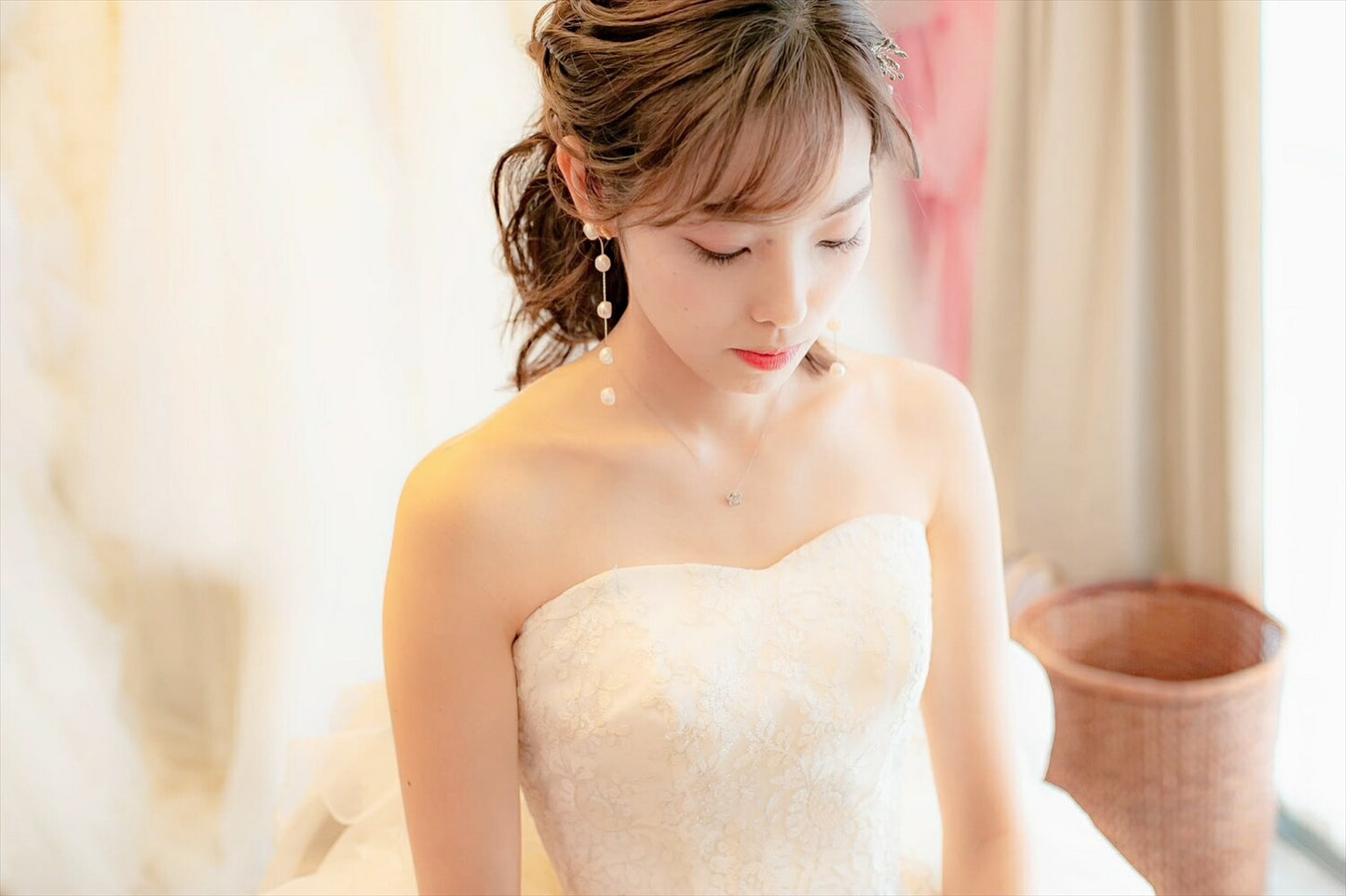 5連パールピアス　イヤリング |バロックパール (BC-E51)【結婚式　アクセサリー　ピアス　イヤリング】