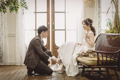 ブライダルピアス　イヤリング |お花モチーフ｜パール｜ゴールド (BC-E53)【結婚式　アクセサリー　ピアス　イヤリング】