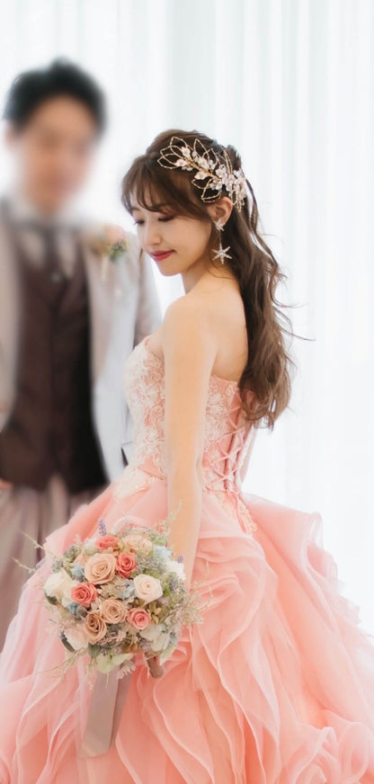 ウェディング ピアス イヤリング｜星(スター) モチーフ｜ビジュー ラインストーン｜2連 ロング｜ゴールド (BC-E54)【結婚式　アクセサリー　ピアス　イヤリング】