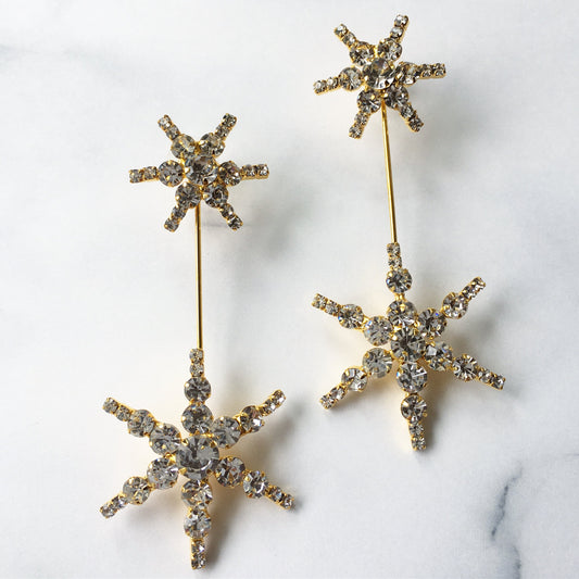 ウェディング ピアス イヤリング｜星(スター) モチーフ｜ビジュー ラインストーン｜2連 ロング｜ゴールド (BC-E54)【結婚式　アクセサリー　ピアス　イヤリング】