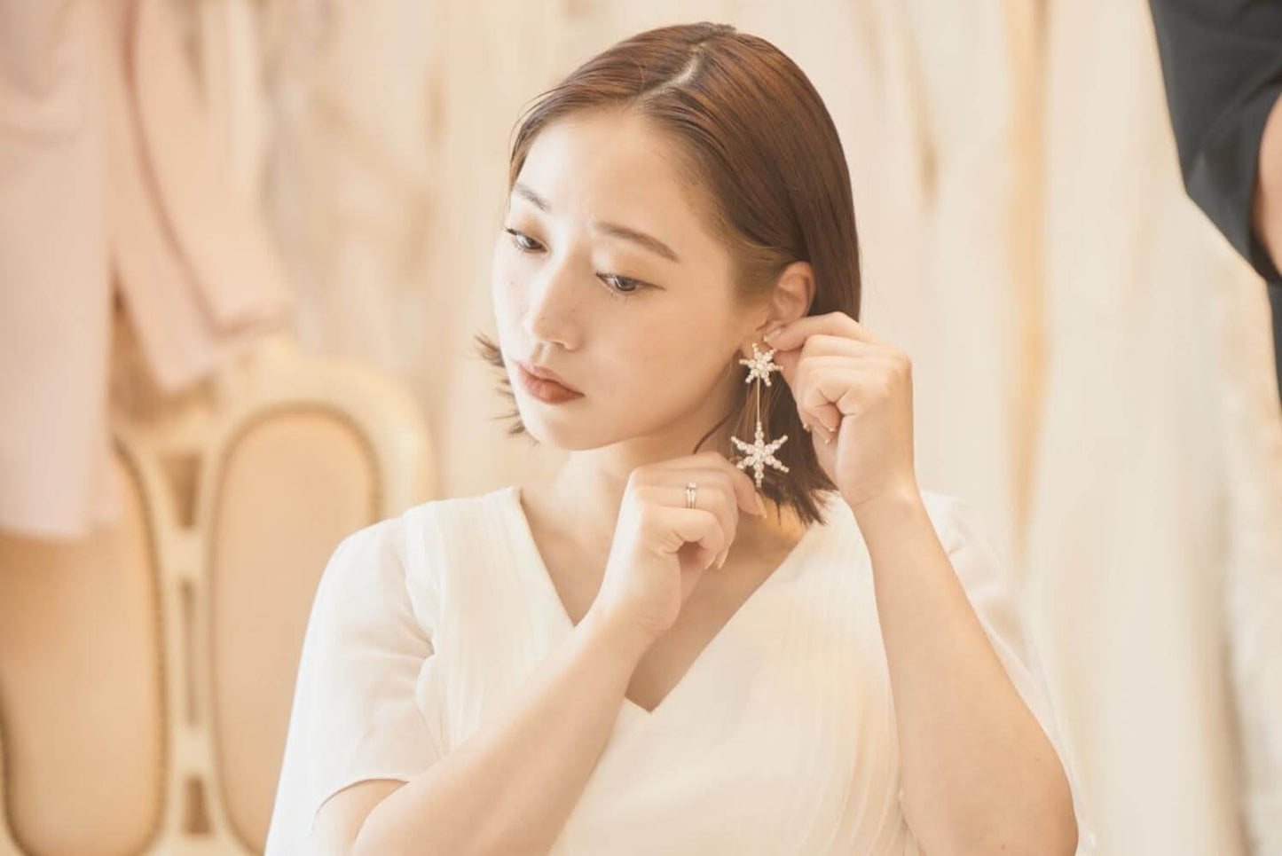 ウェディング ピアス イヤリング｜星(スター) モチーフ｜ビジュー ラインストーン｜2連 ロング｜シルバー (BC-E55)【結婚式　アクセサリー　ピアス　イヤリング】