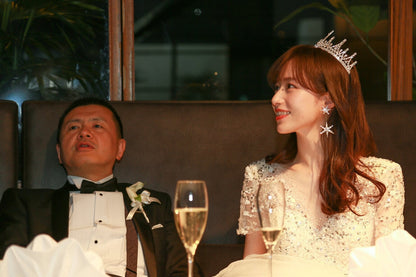 ウェディング ピアス イヤリング｜星(スター) モチーフ｜ビジュー ラインストーン｜2連 ロング｜シルバー (BC-E55)【結婚式　アクセサリー　ピアス　イヤリング】