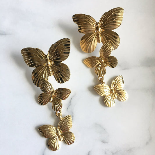 ブライダルピアス イヤリング｜バタフライモチーフ(蝶々)｜ゴールド (BC-E56)【結婚式　アクセサリー　ピアス　イヤリング】