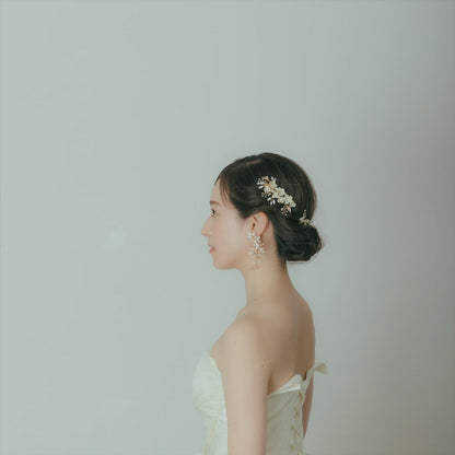 ピアス　イヤリング | 小枝アクセサリー | パール | リーフモチーフ | ゴールド | (BC-E58)【結婚式　アクセサリー　ピアス　イヤリング】