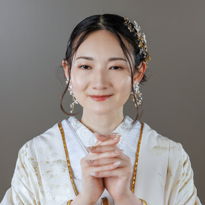 ピアス　イヤリング | 小枝アクセサリー | パール | リーフモチーフ | ゴールド | (BC-E58)【結婚式　アクセサリー　ピアス　イヤリング】