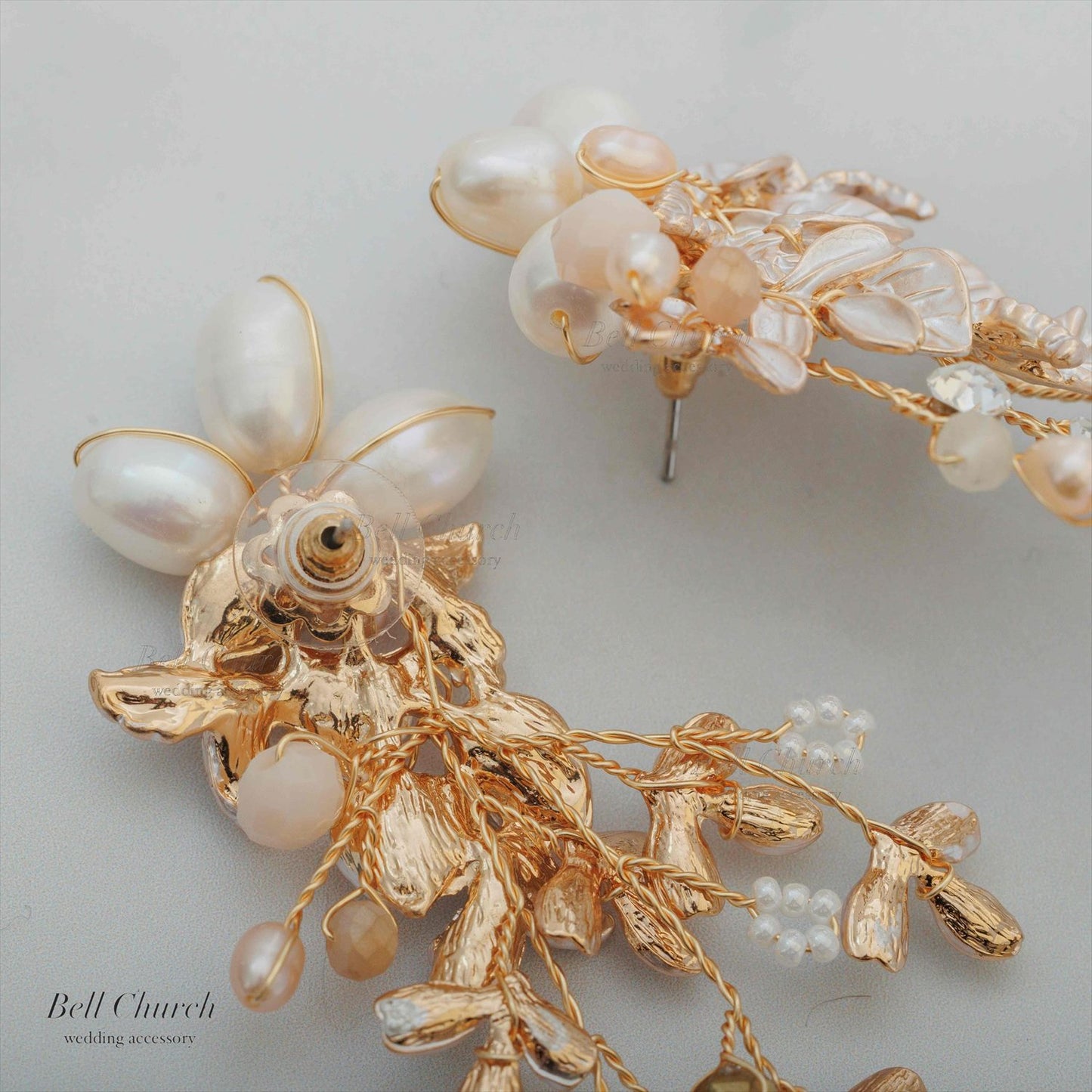 ピアス　イヤリング | 小枝アクセサリー | パール | リーフモチーフ | ゴールド | (BC-E58)【結婚式　アクセサリー　ピアス　イヤリング】