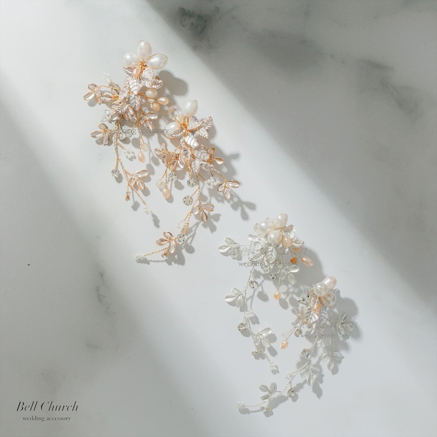 ピアス　イヤリング | 小枝アクセサリー | パール | リーフモチーフ | ゴールド | (BC-E58)【結婚式　アクセサリー　ピアス　イヤリング】