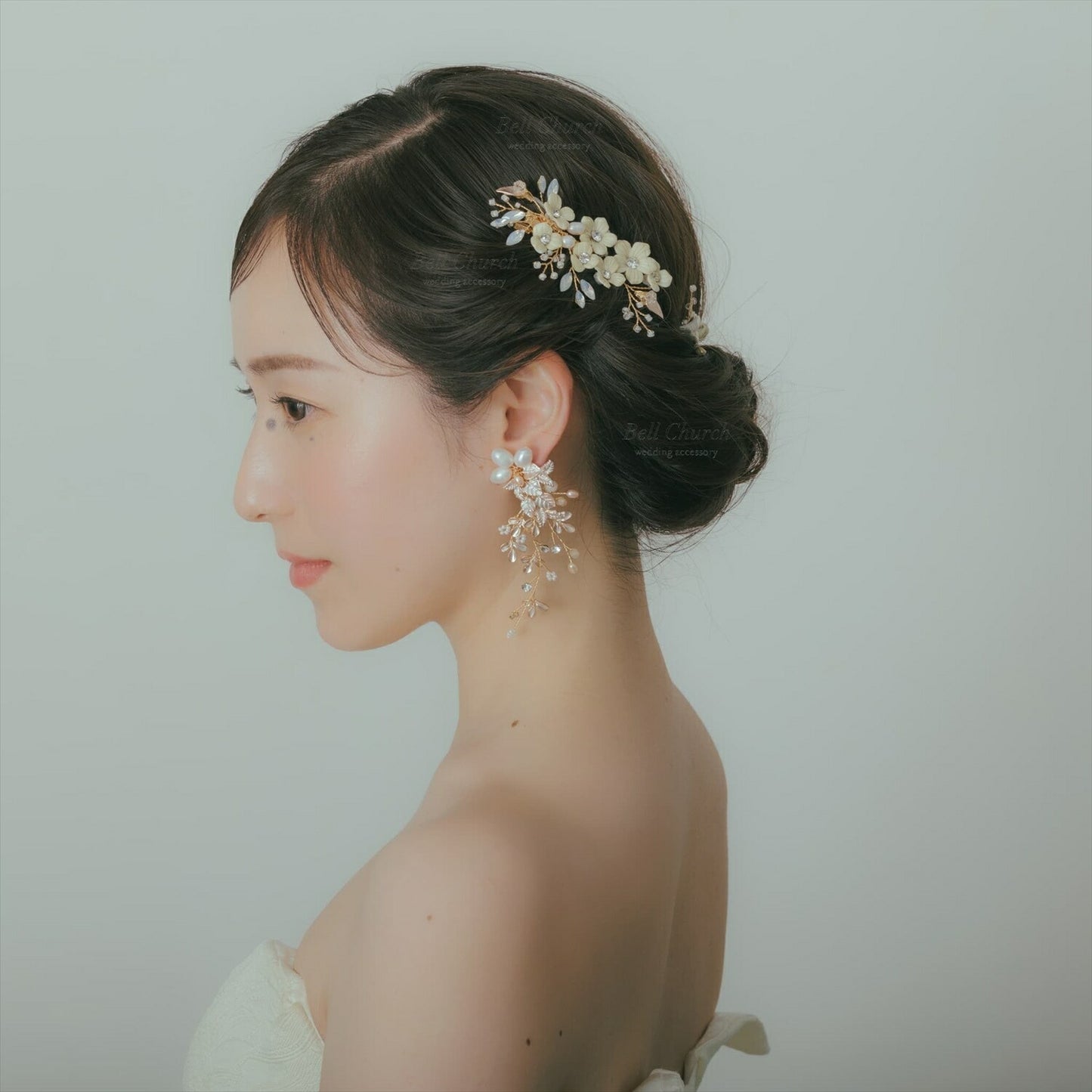 ピアス　イヤリング | 小枝アクセサリー | パール | リーフモチーフ | ゴールド | (BC-E58)【結婚式　アクセサリー　ピアス　イヤリング】