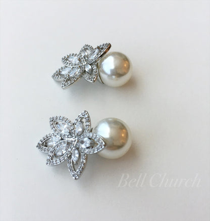 ウェディングピアス　イヤリング |パール キュービックジルコニア (BC-E5)【結婚式　アクセサリー　ピアス　イヤリング】