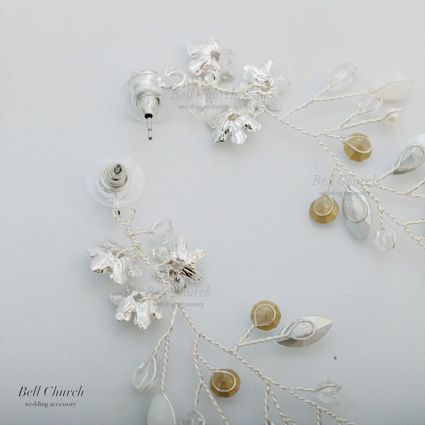 ピアス　イヤリング | 小枝アクセサリー | パール | お花モチーフ | シルバー | (BC-E62)【結婚式　アクセサリー　ピアス　イヤリング】