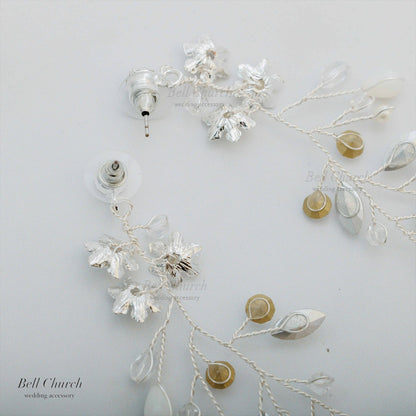 ピアス　イヤリング | 小枝アクセサリー | パール | お花モチーフ | シルバー | (BC-E62)【結婚式　アクセサリー　ピアス　イヤリング】