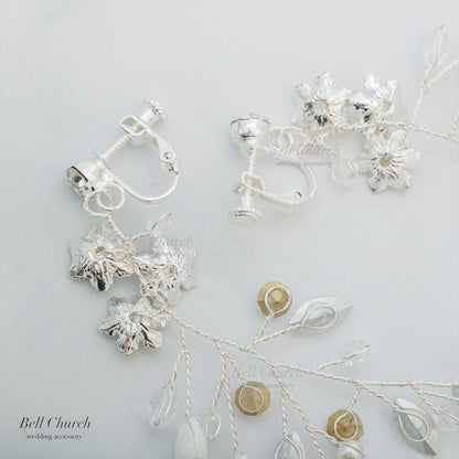 ピアス　イヤリング | 小枝アクセサリー | パール | お花モチーフ | シルバー | (BC-E62)【結婚式　アクセサリー　ピアス　イヤリング】