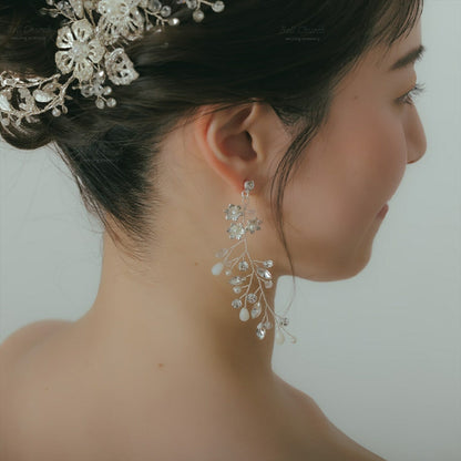 ピアス　イヤリング | 小枝アクセサリー | パール | お花モチーフ | シルバー | (BC-E62)【結婚式　アクセサリー　ピアス　イヤリング】