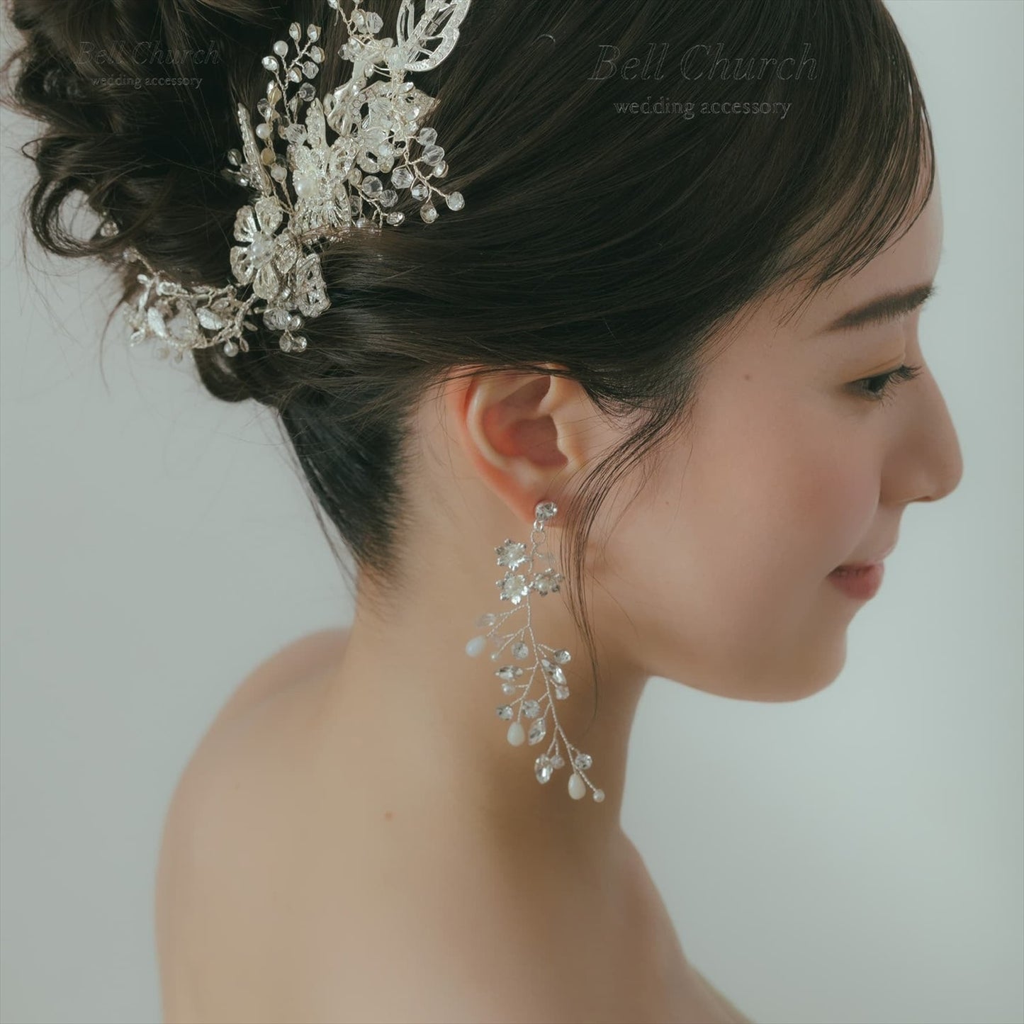 ピアス　イヤリング | 小枝アクセサリー | パール | お花モチーフ | シルバー | (BC-E62)【結婚式　アクセサリー　ピアス　イヤリング】