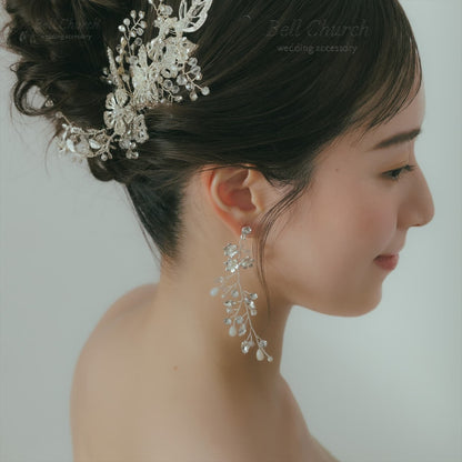 ピアス　イヤリング | 小枝アクセサリー | パール | お花モチーフ | シルバー | (BC-E62)【結婚式　アクセサリー　ピアス　イヤリング】