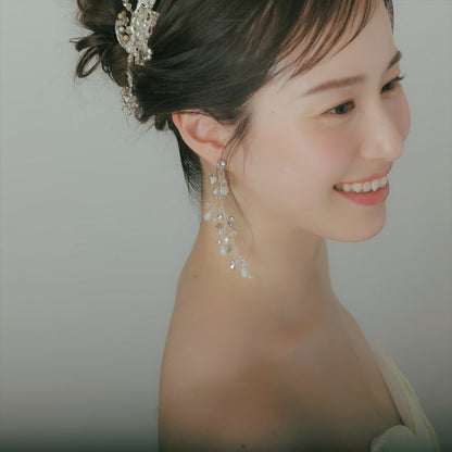 ピアス　イヤリング | 小枝アクセサリー | パール | お花モチーフ | シルバー | (BC-E62)【結婚式　アクセサリー　ピアス　イヤリング】