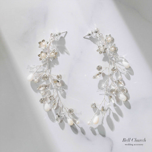 ピアス　イヤリング | 小枝アクセサリー | パール | お花モチーフ | シルバー | (BC-E62)【結婚式　アクセサリー　ピアス　イヤリング】