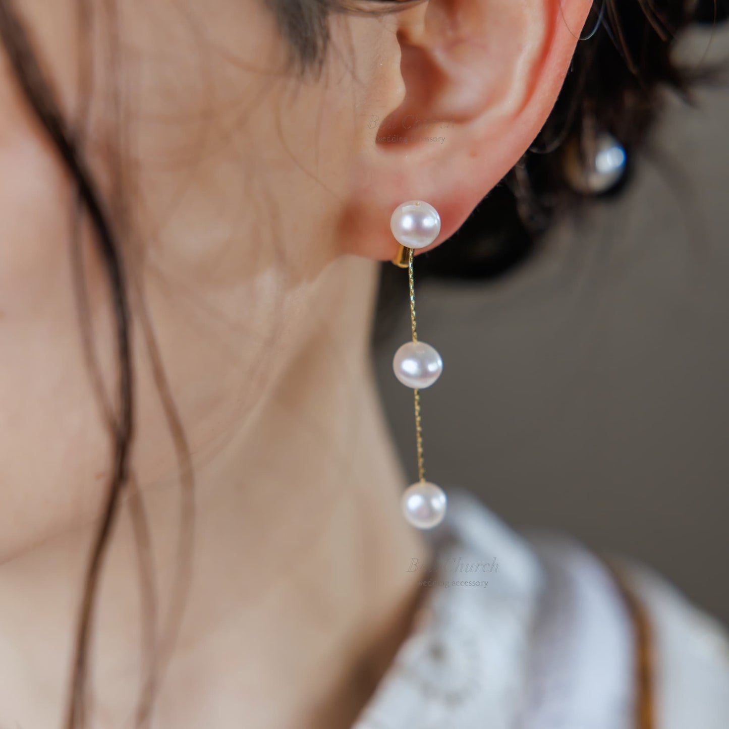 3連パールピアス　イヤリング | バロックパール | ゴールド×ホワイト | (BC-E65)【結婚式　アクセサリー　ピアス　イヤリング】