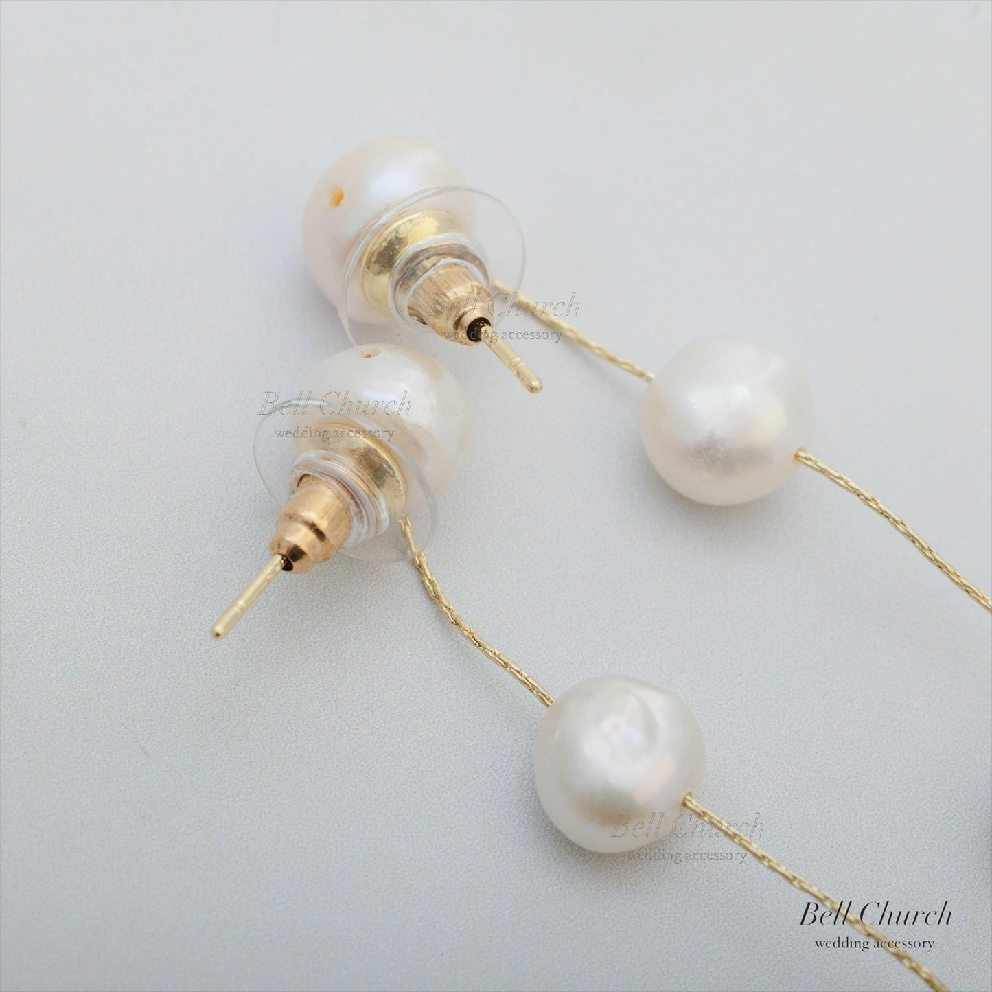 3連パールピアス　イヤリング | バロックパール | ゴールド×ホワイト | (BC-E65)【結婚式　アクセサリー　ピアス　イヤリング】