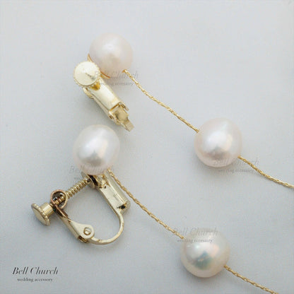 3連パールピアス　イヤリング | バロックパール | ゴールド×ホワイト | (BC-E65)【結婚式　アクセサリー　ピアス　イヤリング】