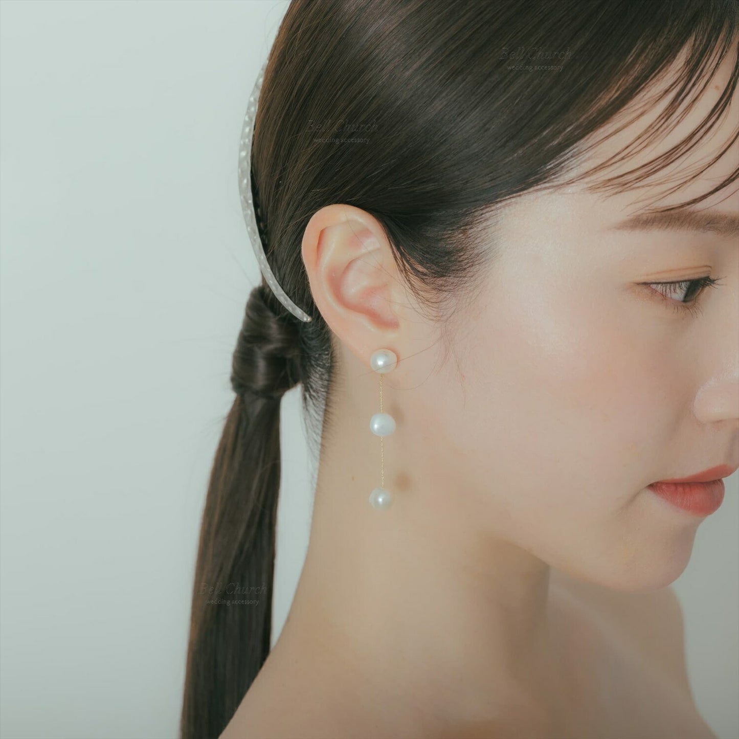 3連パールピアス　イヤリング | バロックパール | ゴールド×ホワイト | (BC-E65)【結婚式　アクセサリー　ピアス　イヤリング】