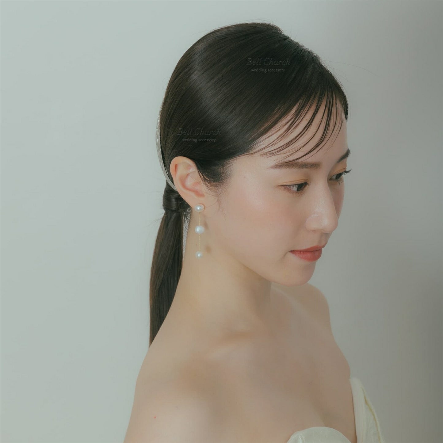 3連パールピアス　イヤリング | バロックパール | ゴールド×ホワイト | (BC-E65)【結婚式　アクセサリー　ピアス　イヤリング】