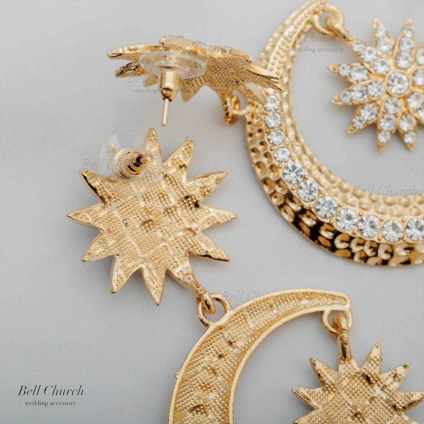 ピアス　イヤリング | ジルコニア | 星&月モチーフ | ゴールド | (BC-E66)【結婚式　アクセサリー　ピアス　イヤリング】