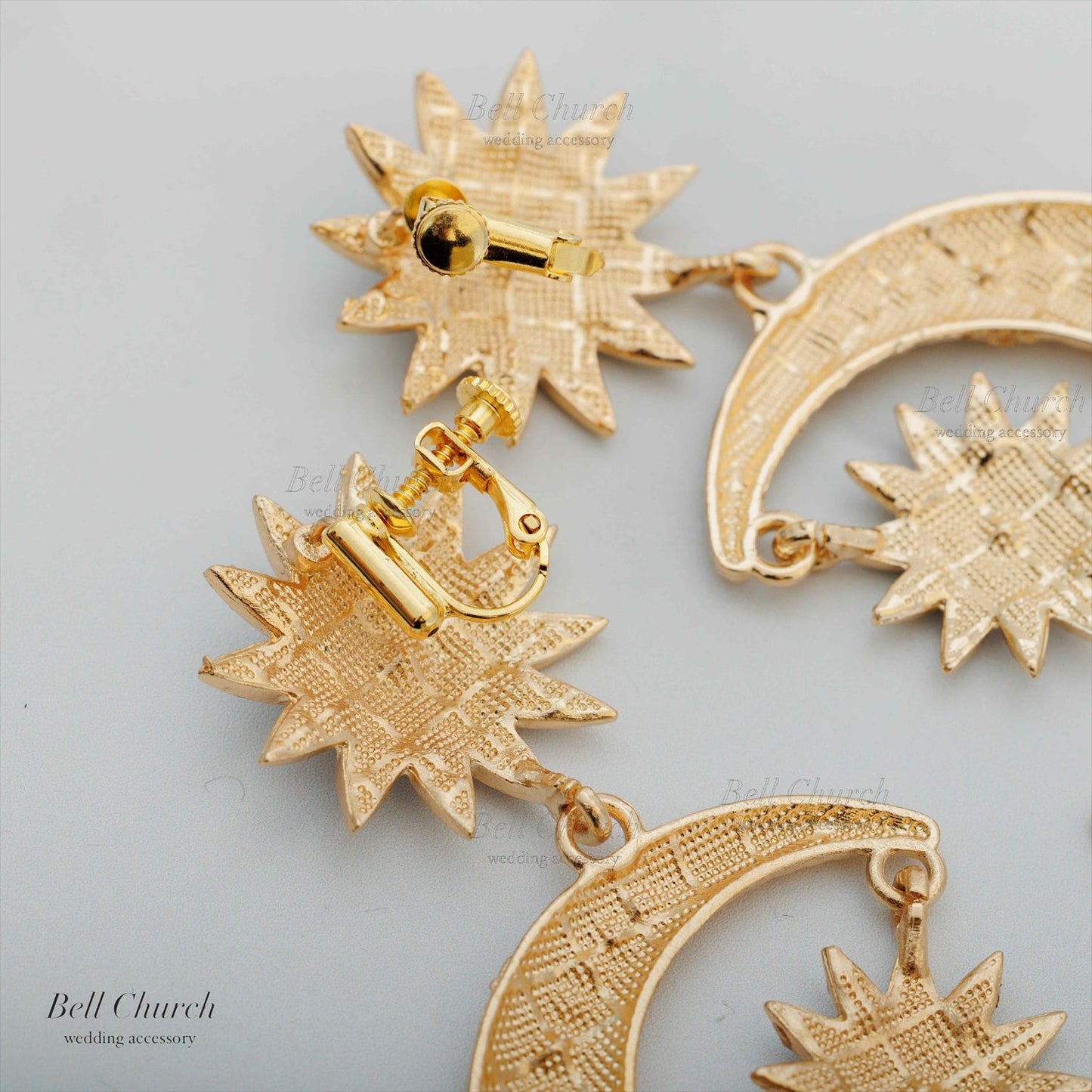 ピアス　イヤリング | ジルコニア | 星&月モチーフ | ゴールド | (BC-E66)【結婚式　アクセサリー　ピアス　イヤリング】