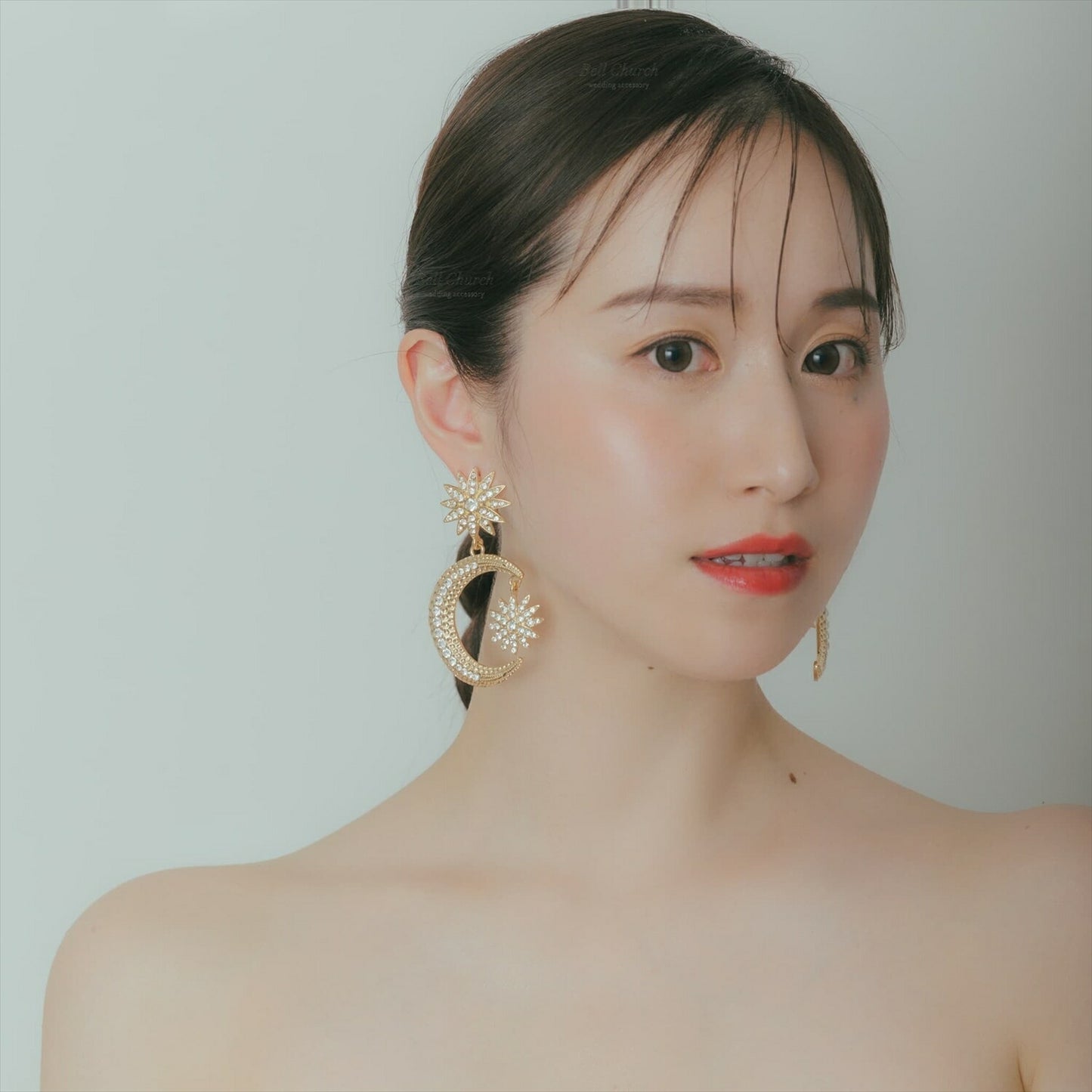 ピアス　イヤリング | ジルコニア | 星&月モチーフ | ゴールド | (BC-E66)【結婚式　アクセサリー　ピアス　イヤリング】