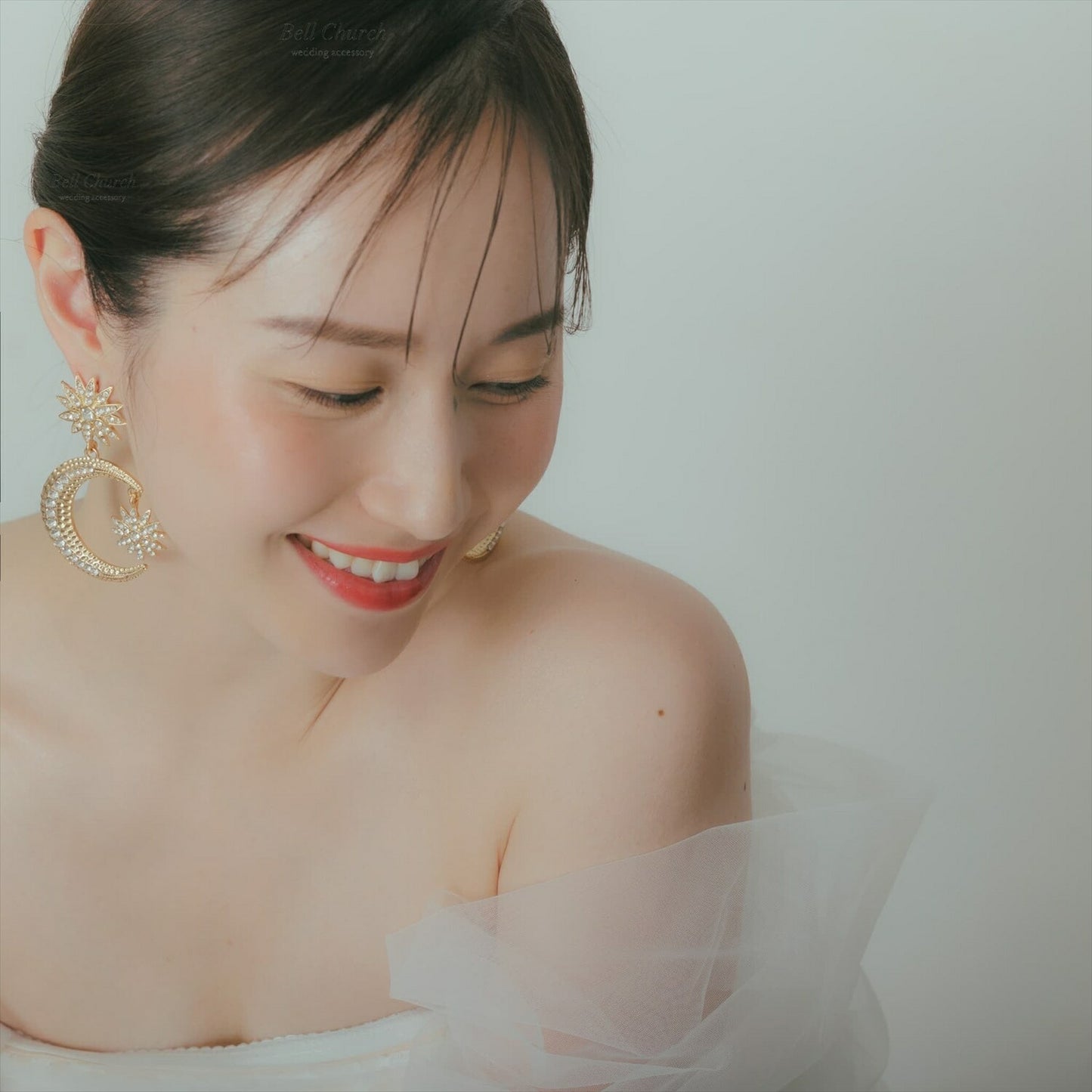 ピアス　イヤリング | ジルコニア | 星&月モチーフ | ゴールド | (BC-E66)【結婚式　アクセサリー　ピアス　イヤリング】