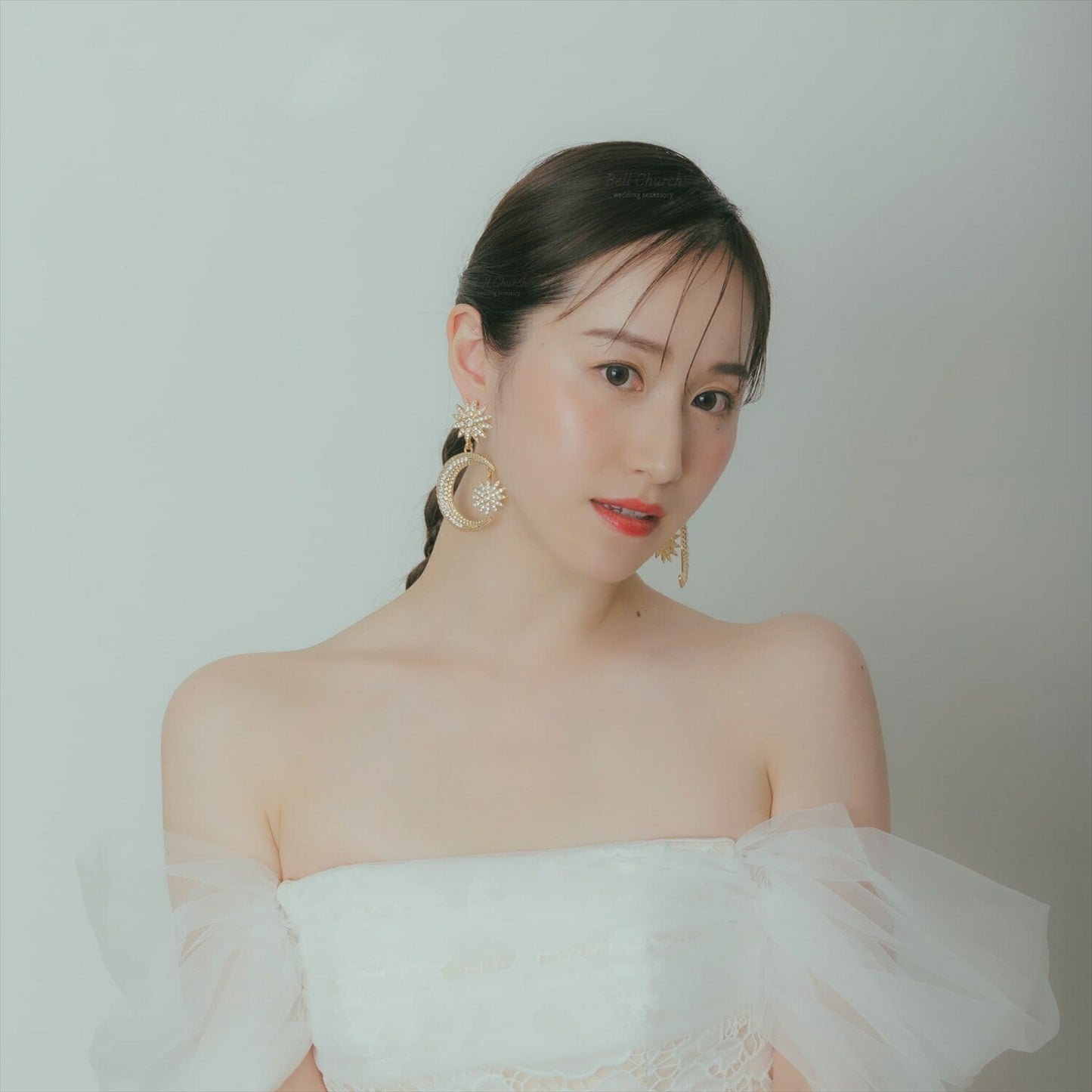 ピアス　イヤリング | ジルコニア | 星&月モチーフ | ゴールド | (BC-E66)【結婚式　アクセサリー　ピアス　イヤリング】