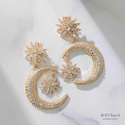 ピアス　イヤリング | ジルコニア | 星&月モチーフ | ゴールド | (BC-E66)【結婚式　アクセサリー　ピアス　イヤリング】