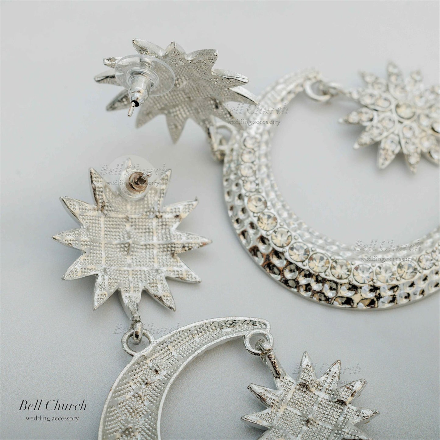 ピアス　イヤリング | ジルコニア | 星&月モチーフ | シルバー | (BC-E67)【結婚式　アクセサリー　ピアス　イヤリング】