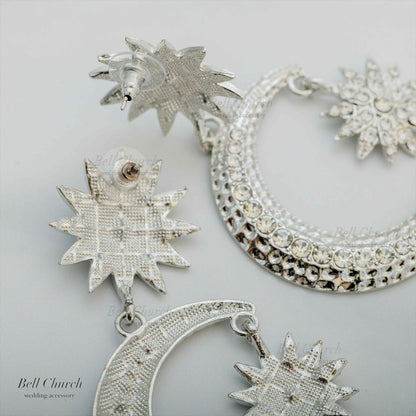 ピアス　イヤリング | ジルコニア | 星&月モチーフ | シルバー | (BC-E67)【結婚式　アクセサリー　ピアス　イヤリング】