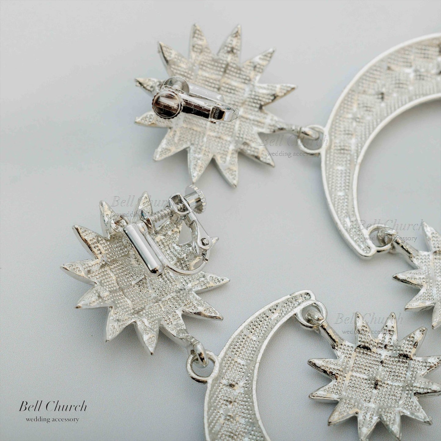 ピアス　イヤリング | ジルコニア | 星&月モチーフ | シルバー | (BC-E67)【結婚式　アクセサリー　ピアス　イヤリング】